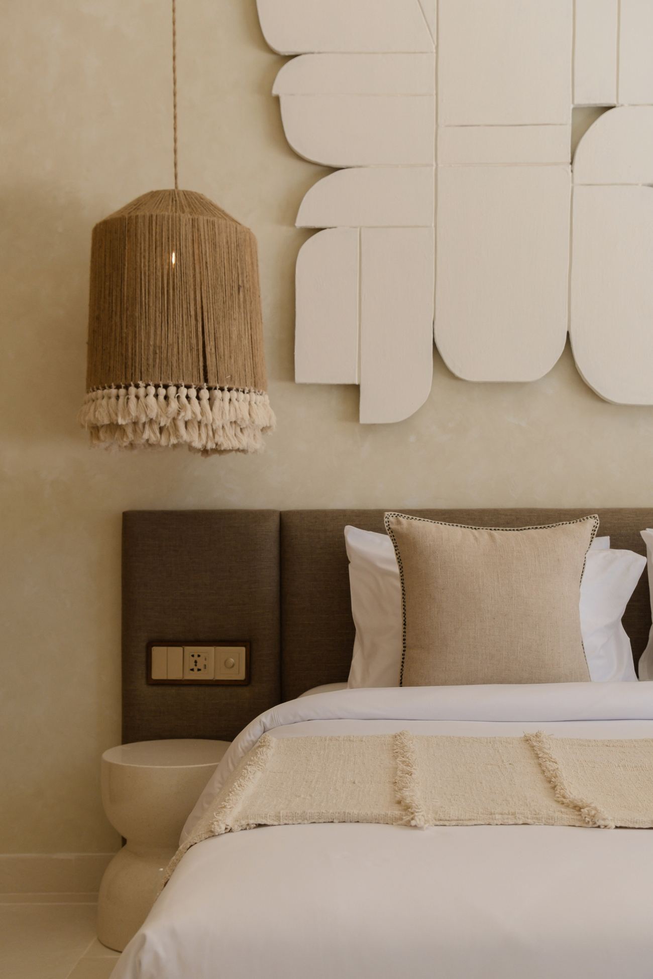 Bedroom at Villa Minati with natural textures